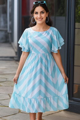 Fashion2wear Women Fit and Flare Light Blue Below Knee Dress