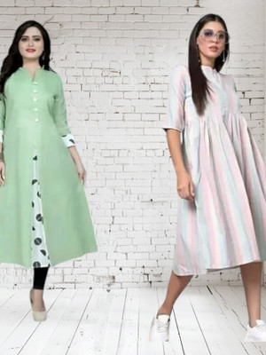 Texpamz Women Striped A-line Kurta(Multicolor)