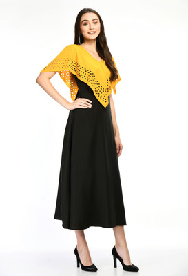 O Madam Women Maxi Black, Yellow Full Length Dress