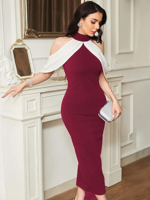 Arbiter Collection Women Bodycon Maroon Midi/Calf Length Dress