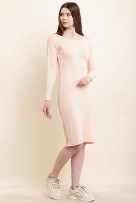Shyammc Women Bodycon Beige Above Knee/Mid Thigh Length Dress
