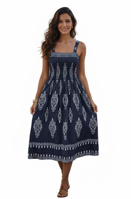jai bajarang bali fabric Women A-line Blue Knee Length Dress