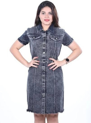 Lalaji garments Women A-line Grey Above Knee/Mid Thigh Length Dress