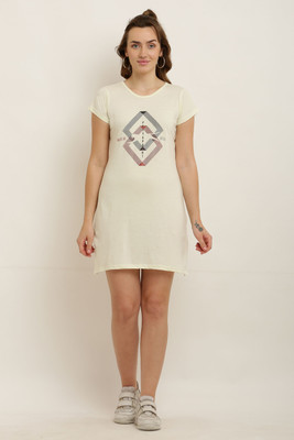 HouseOfCommon Women T Shirt Beige Above Knee/Mid Thigh Length Dress