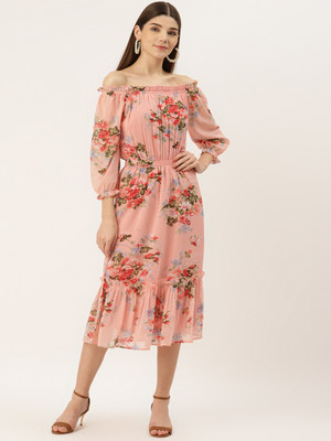 Deewa Women A-line Multicolor Midi/Calf Length Dress