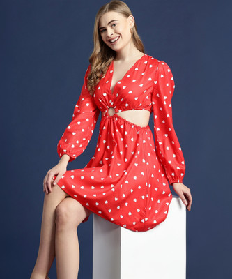 Mast & Harbour Women A-line Red, White Mini/Short Dress