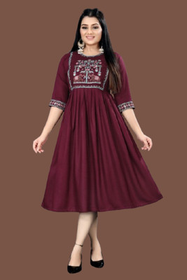 HouseOfCommon Women Fit and Flare Black Midi/Calf Length Dress