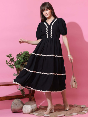 Sheetal Associates Women Fit and Flare Black Midi/Calf Length Dress