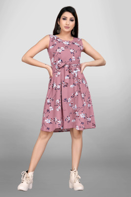 Lnfashionn Women A-line Multicolor Above Knee/Mid Thigh Length Dress