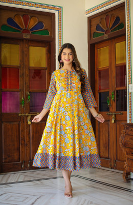 Yash Gallery Women Ethnic Dress Yellow Midi/Calf Length Dress