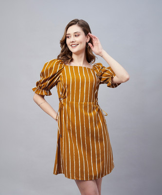 Marie Claire Women A-line Yellow, White Mini/Short Dress