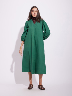 Pink Fort Women A-line Green Midi/Calf Length Dress