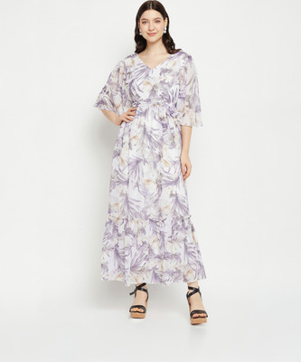 BITTERLIME Women Fit and Flare Multicolor Maxi/Full Length Dress