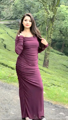 steal styles Women Bodycon Purple Maxi/Full Length Dress