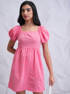 Tokyo Talkies Women Fit and Flare Pink Dress