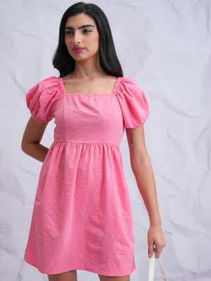 Tokyo Talkies Women Fit and Flare Pink Mini/Short Dress
