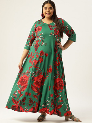 Amydus Women Gown Red, Green Maxi/Full Length Dress