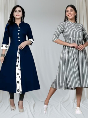 Suhani Fashionqq Women A-line Blue, Grey Maxi/Full Length Dress