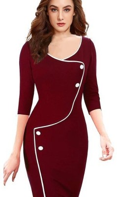 SEMS COLLECTION Women Bodycon Maroon, White Dress