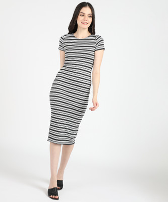 I Saw It First Women Bodycon Black, White Below Knee Dress