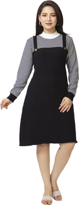 Lasoon Women Sweater Black Knee Length Dress
