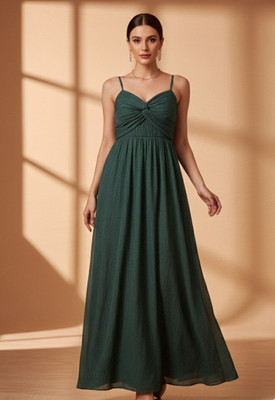 Chawla jee traders Women A-line Dark Green Maxi/Full Length Dress