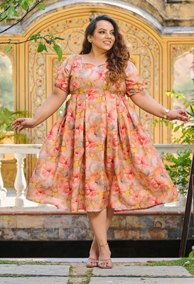 PrettyPlus by Desinoor.com Women Fit and Flare Multicolor Midi/Calf Length Dress