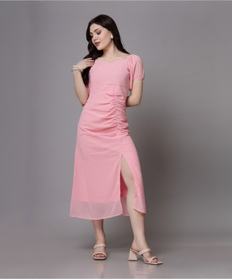 AAYU Women Sheath Pink Midi/Calf Length Dress