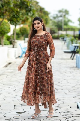 Nyalkaran Women Gown Brown Dress