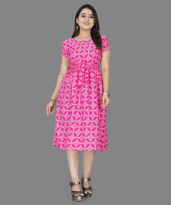 Threadhunter Women A-line Pink Above Knee/Mid Thigh Length Dress