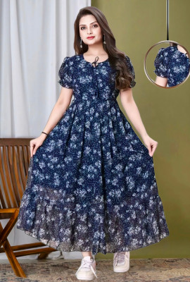 fashion fizz Women Fit and Flare Blue Midi/Calf Length Dress