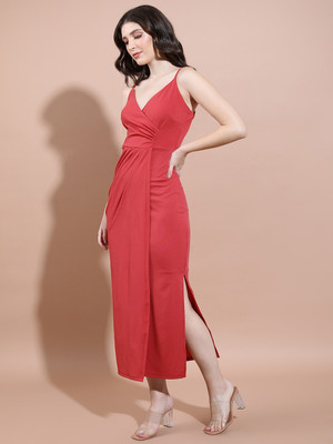 Tokyo Talkies Women Bodycon Red Maxi/Full Length Dress