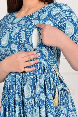 vijay garments Women Fit and Flare Blue Midi/Calf Length Dress