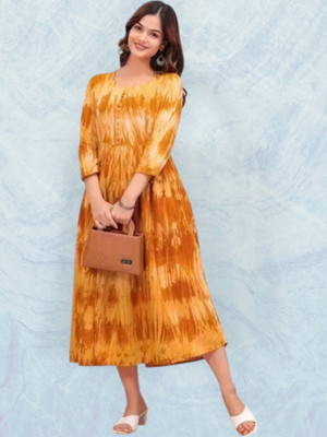 fashionstreet Women Gown Yellow Below Knee Dress