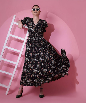 Sheetal Associates Women Fit and Flare Black Maxi/Full Length Dress