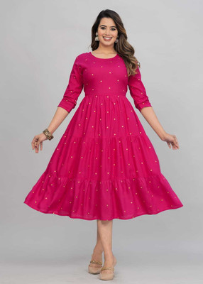 Klothing Women Fit and Flare Maroon Midi/Calf Length Dress
