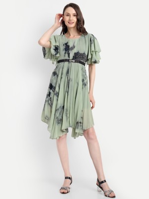 Hautemoda Women Fit and Flare Green Dress