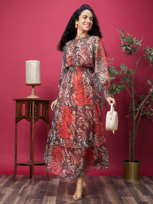 Globus Women Gathered Multicolor Maxi/Full Length Dress