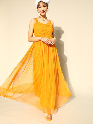Moda Rapido Women A-line Yellow Maxi/Full Length Dress