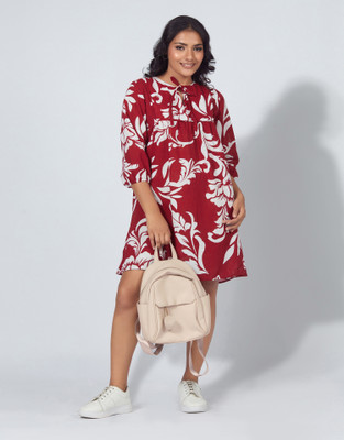 all about you Women A-line Maroon Above Knee/Mid Thigh Length Dress