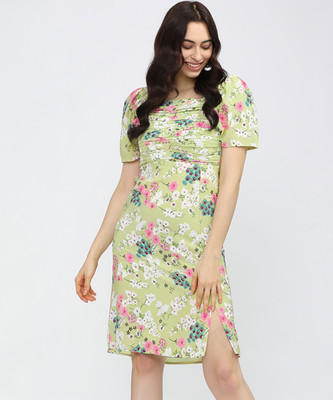 Tokyo Talkies Women Fit and Flare Green Knee Length Dress