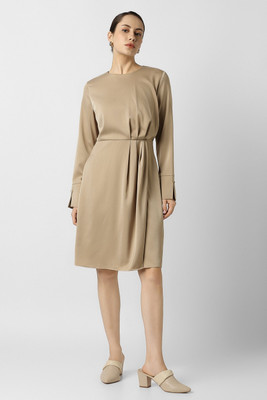 VAN HEUSEN Women Fit and Flare Beige Knee Length Dress