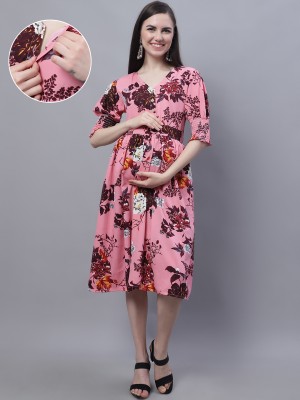 Moms Maternity Women Fit and Flare Multicolor Dress