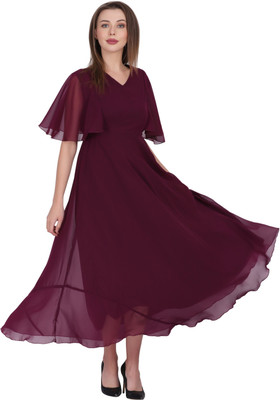 MUZUN Women A-line Purple Midi/Calf Length Dress