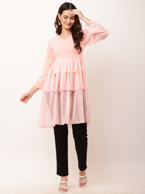 Pratyusha Women Fit and Flare Pink Above Knee/Mid Thigh Length Dress