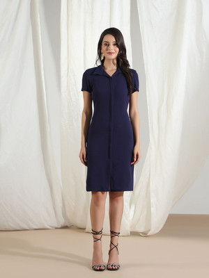 Mast & Harbour Women A-line Dark Blue Knee Length Dress