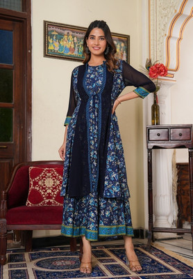 IKRASS Women Fit and Flare Blue Midi/Calf Length Dress
