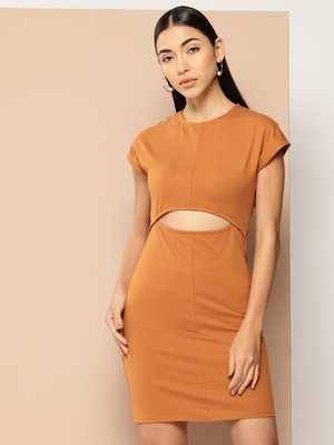 CHEMISTRY Women Bodycon Brown Mini/Short Dress