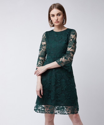 Miss Chase Women A-line Green Knee Length Dress