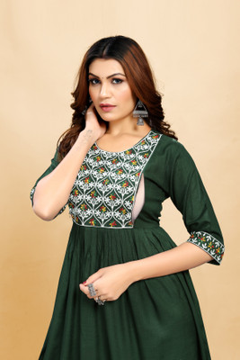 sheladiya Women Fit and Flare Dark Green Midi/Calf Length Dress